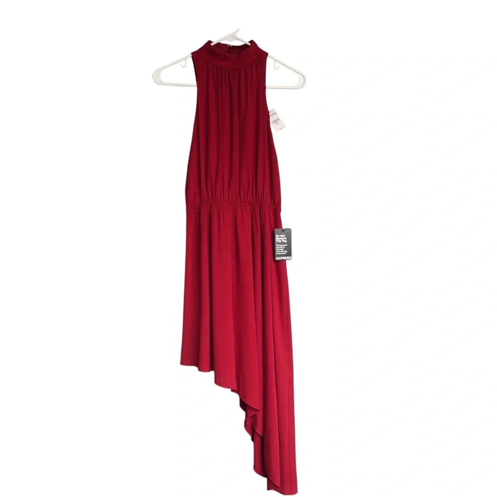 EXPRESS Women’s Dress Size XS Red‎  N.W.T.Halter Asymmetrical Stretch Mock Neck.